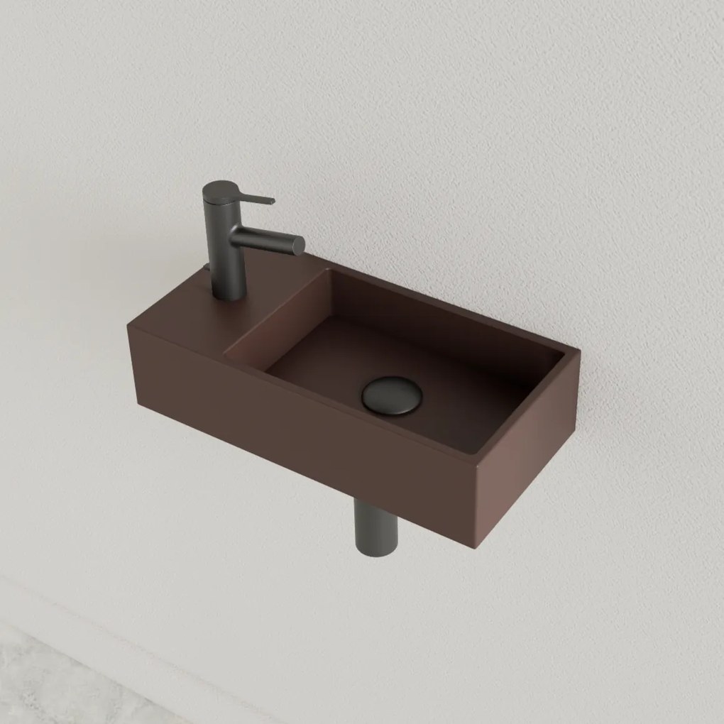 Sanigoods Nano fontein links choco bruin met kraangat 36x18cm