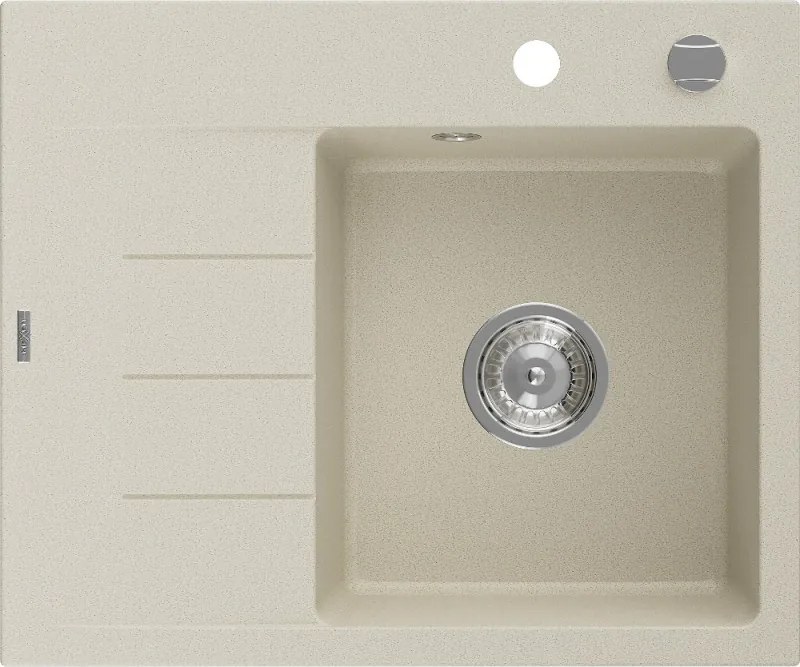 Mexen Ben granitische spoelbak met 1 bak en afdruipgedeelte, rechts 600 x 500 mm, beige, sifon chroom - 6523605000-69