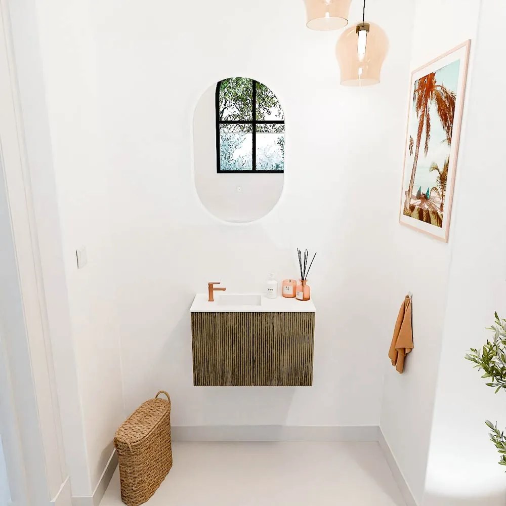 Mondiaz Joya 60cm toiletmeubel dusk met wastafel faye links 1 kraangat talc