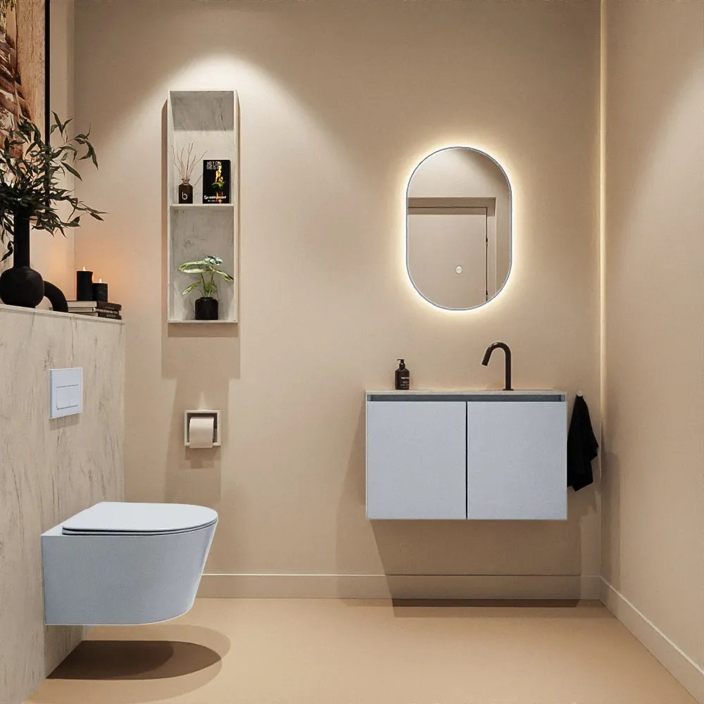 Mondiaz Ture DLux toiletmeubel 80cm clay met wastafel opalo midden met kraangat