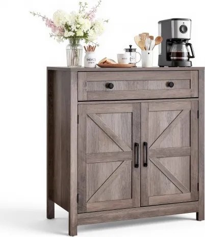 VEVOR Keukenkast, Dressoir met Lade & 2 Schuifdeuren, Buffetkast voor Woonkamer, Eetkamer, Hal, Gang, Keuken, 75x37,5x80 cm, Landelijke Stijl, Grijs