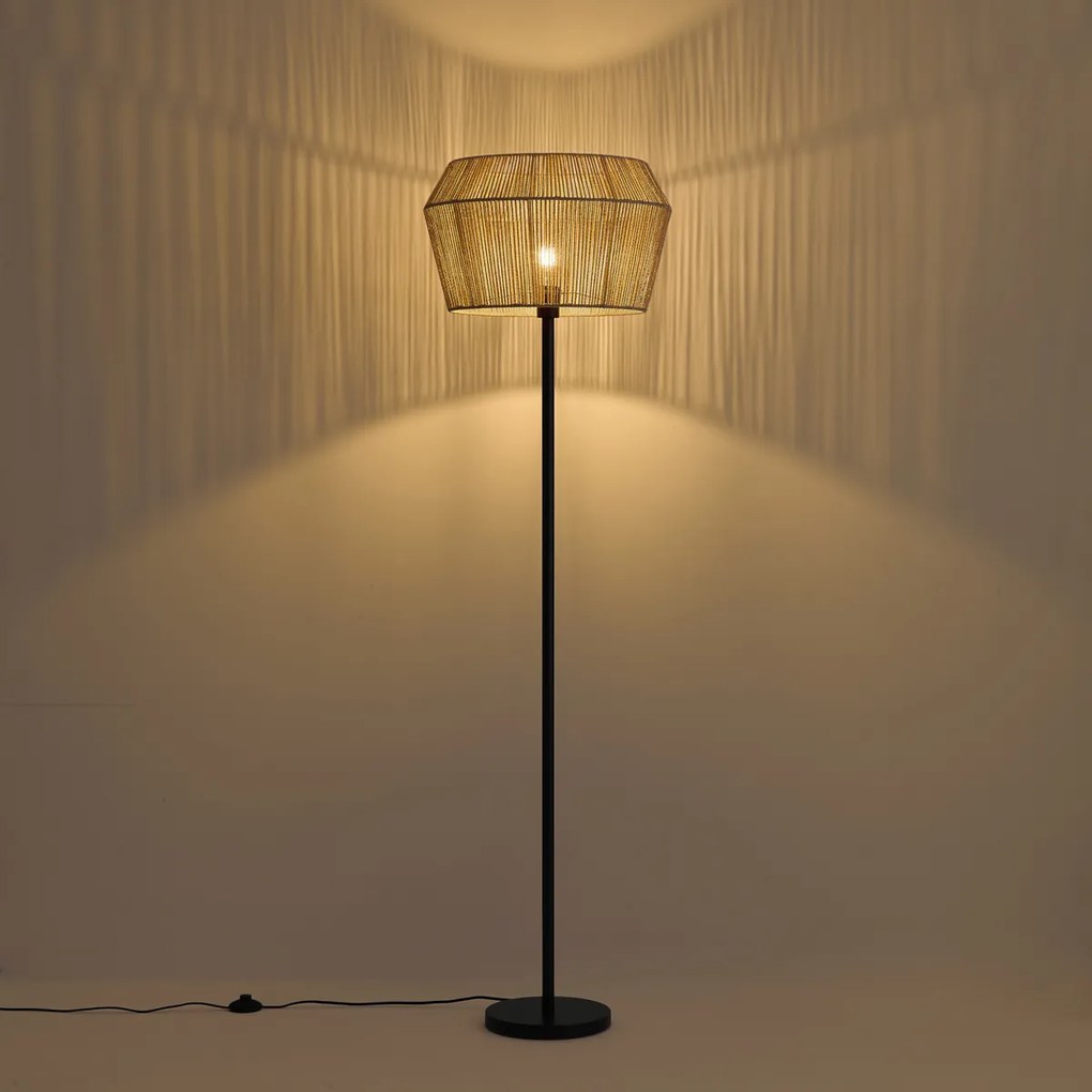 Vloerlamp zwart met beige papieren kap 50/50/30 - Simplo
