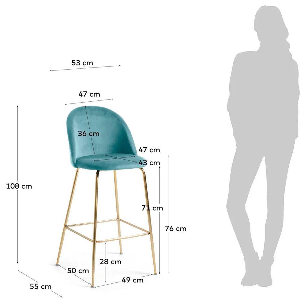 Kave Home Ivonne Fluwelen Design Barstoel Turquoise