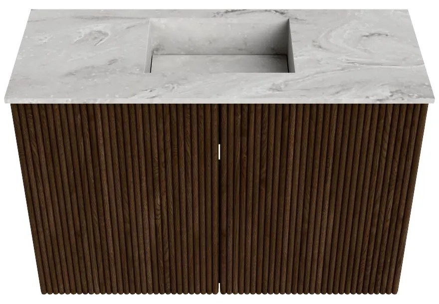 Mondiaz Joya DLux 60cm toiletmeubel walnut met wastafel faye midden zonder kraangat glace