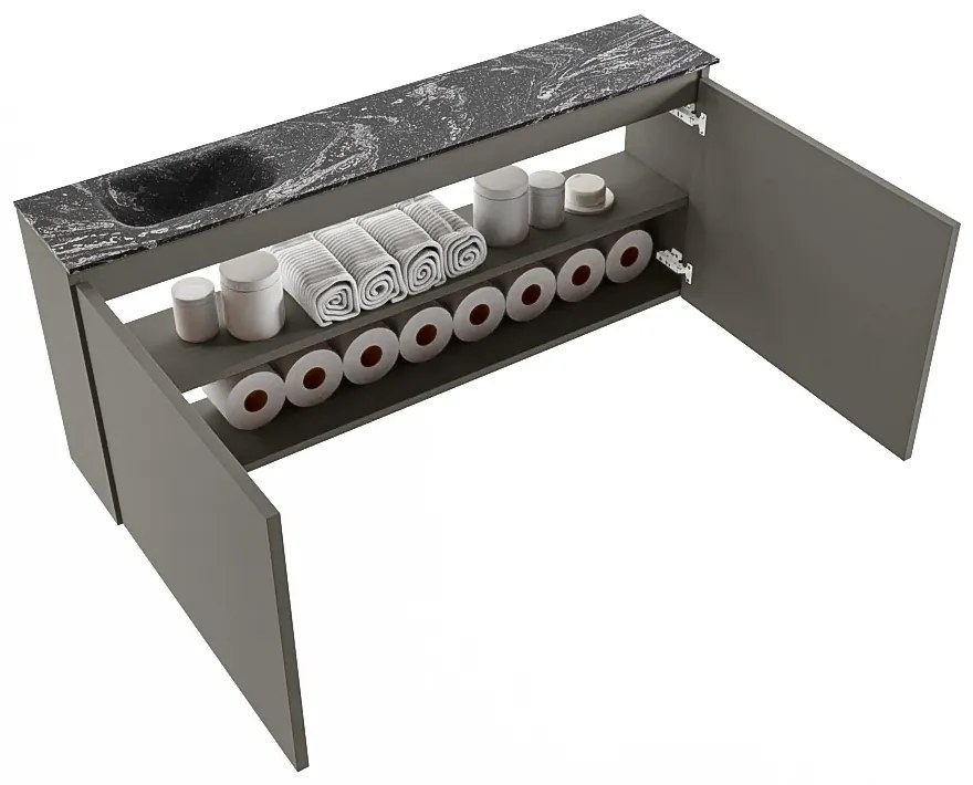 Mondiaz Ture DLux toiletmeubel 120cm smoke met wastafel lava links met kraangat