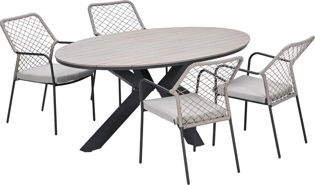 Garden Impressions Ross tuinset sand 5-delig - Tulli tuintafel 180x115 cm