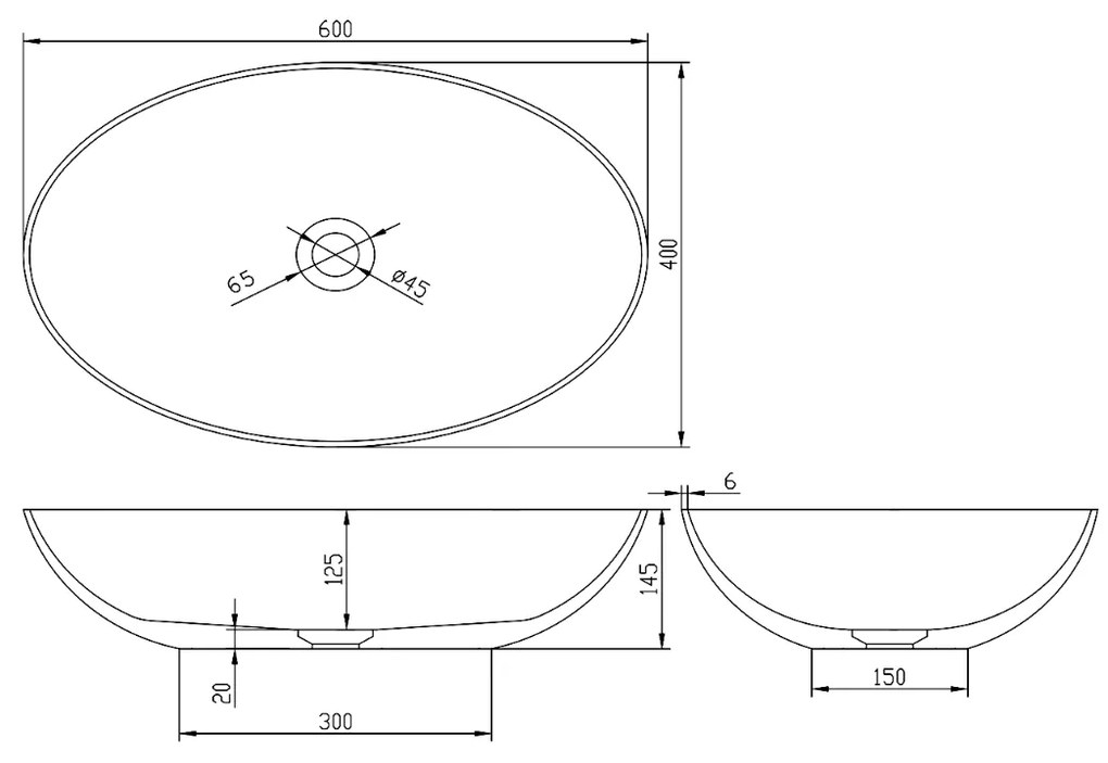 Polysan Banera waskom ovaal 60x40cm wit/grijs mat