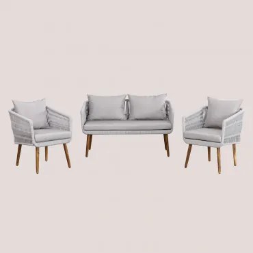 Tuinset Met 2-zitsbank En 2 Fauteuils In Acaciahout En Gevlochten Touw Barker Style Grijs - Sklum