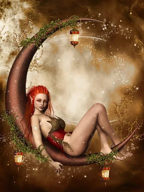 Ilustratie Fairy on a crescent moon, FairytaleDesign