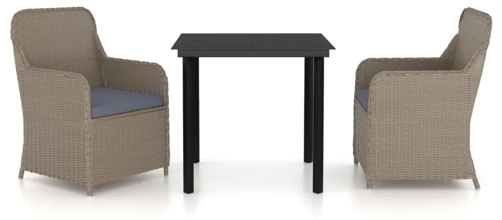 vidaXL 3-delige Tuinset met kussens bruin