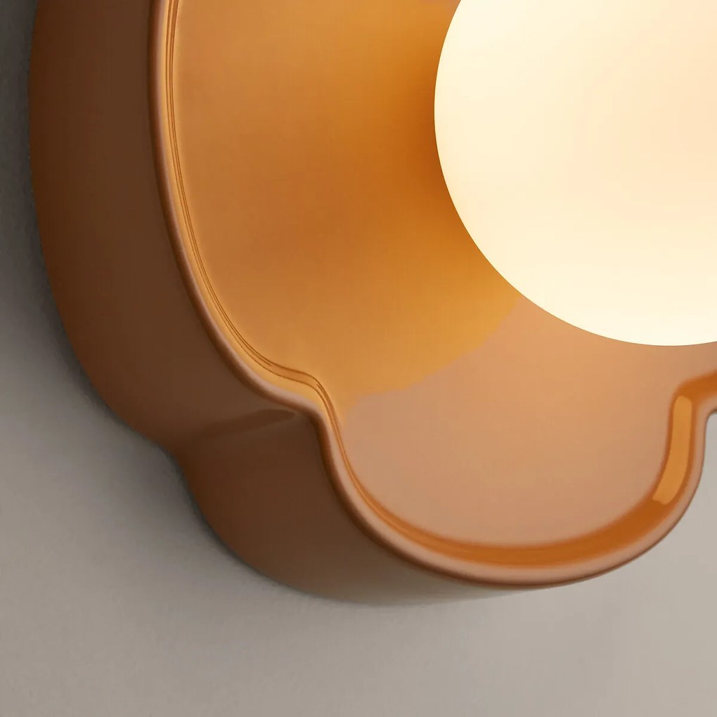 Wand- of plafondlamp bloem, keramiek en opaline glas, diameter 20 cm, HOLI