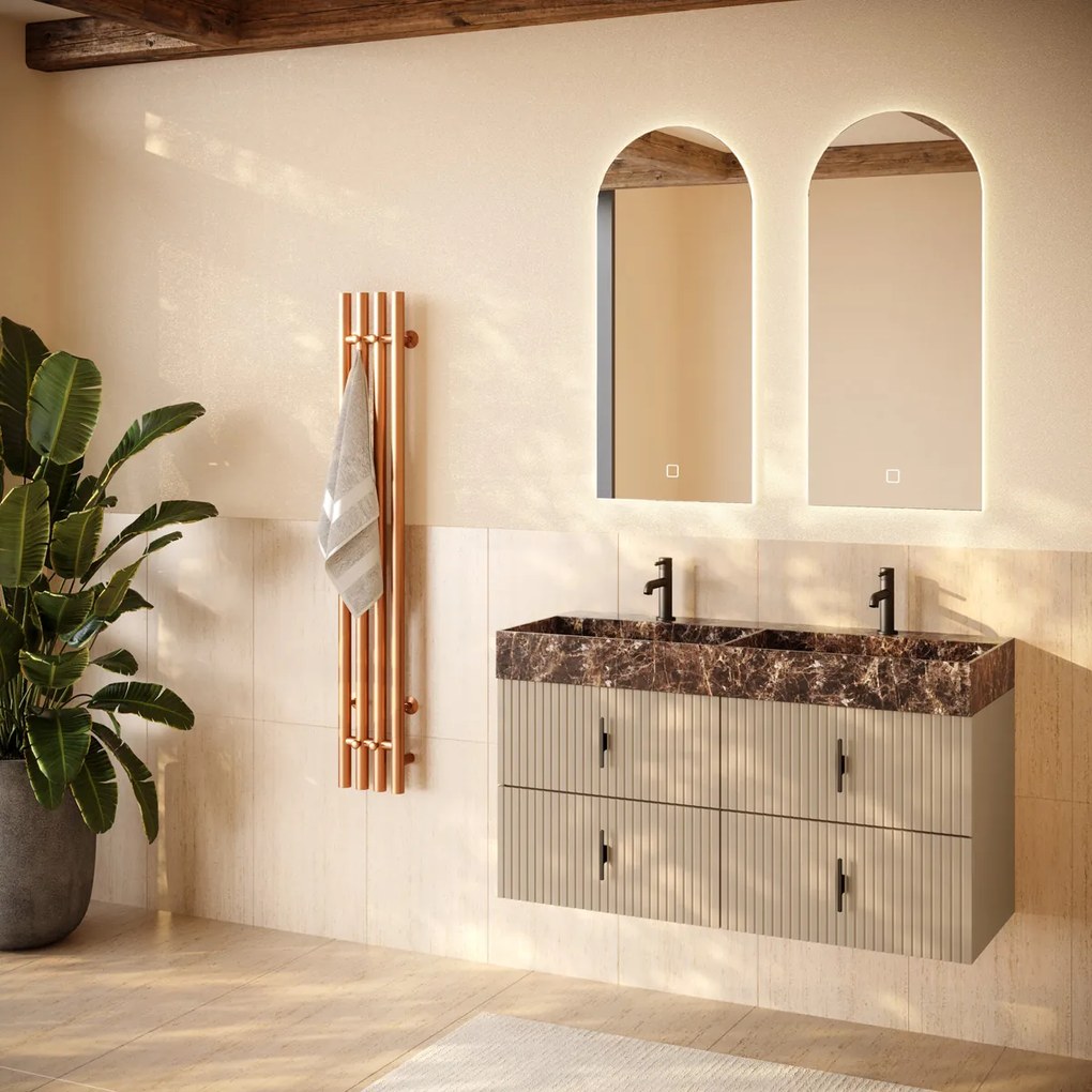Muebles Murcia badmeubel ribbelfront 120cm macchiato met Dark Emperador wastafel met kraangaten