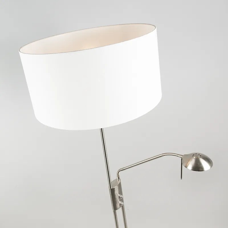 Vloerlamp staal en wit met verstelbare leesarm - Luxor