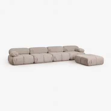 4-delige Modulaire Bank En Bouclé Poef Vacuüm Verpakt Kendall Bouclé Chocoladebruin - Sklum
