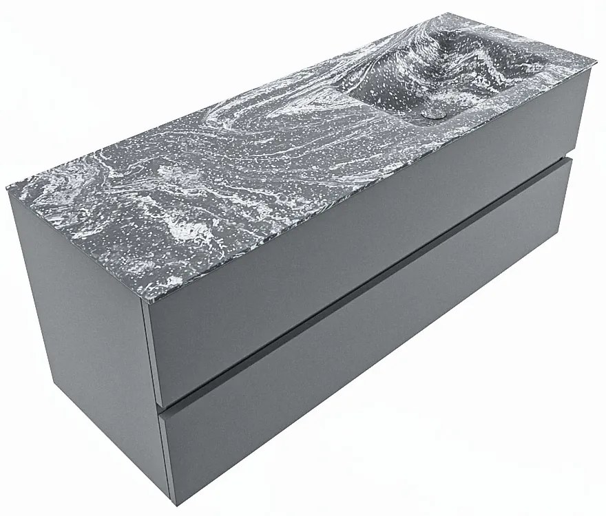 Mondiaz Vica DLux badmeubel 130cm plata 2 lades met wastafel lava rechts zonder kraangat