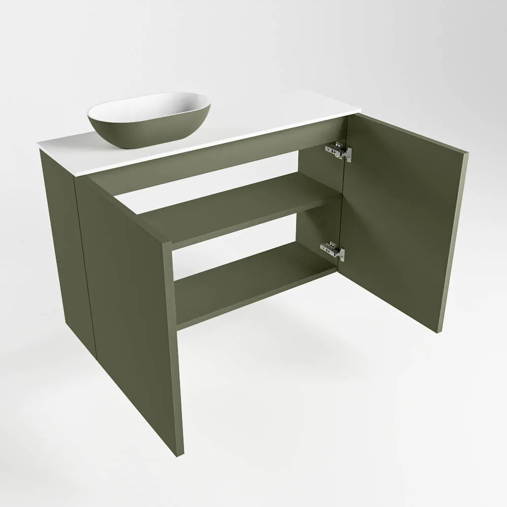 Mondiaz Fowy toiletmeubel 80cm army met legergroene waskom links zonder kraangat