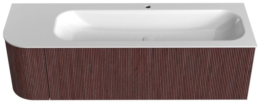 Mondiaz Kurve 145cm badmeubel ronding links ruby met 1 lade en deur en wastafel big large kraangat rechts