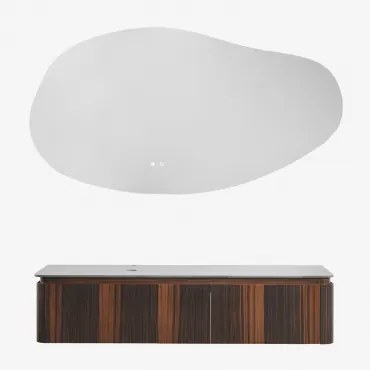 Lavena Zwevend Houten Badkamermeubelset Donker Hout & Without Sink & Onregelmatige Led En Anti-condens 140x75 Cm Riben & Zonder Kraan - Sklum