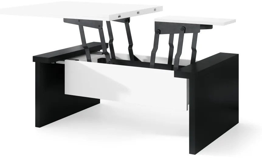 SPACE wit/zwart, opklapbare salontafel, in hoogte verstelbaar