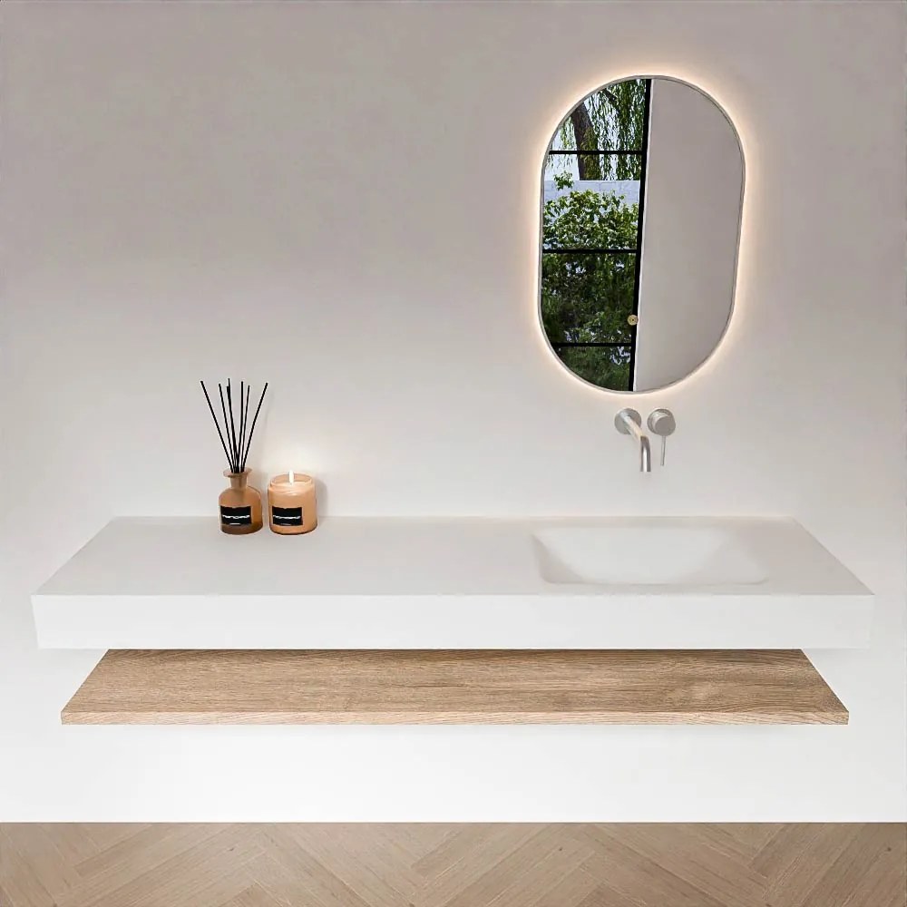 Zaro Alan badmeubel 170cm met planchet washed oak en vrijhangende wastafel cloud rechts zonder kraangat talc