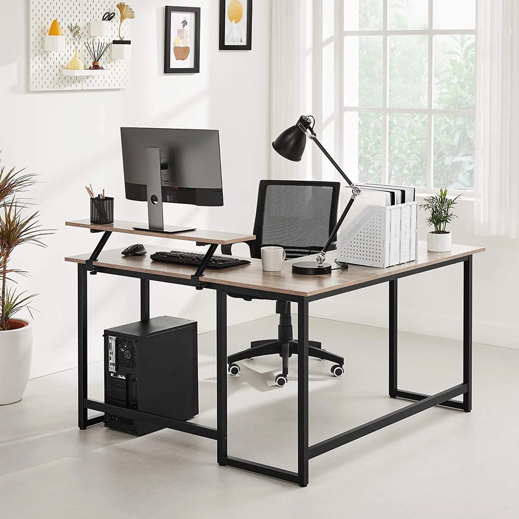 Nancy's Bureau - Bureaus - Hoekbureau - L-Vormig - Industrieel - Zwart/Bruin - 140 x 130 x 76cm