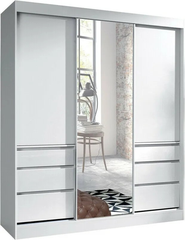 Kledingkast Toledo 120, Wit, 216x180x65cm, 191.5 kg, Kledingkast deuren: Schuivend