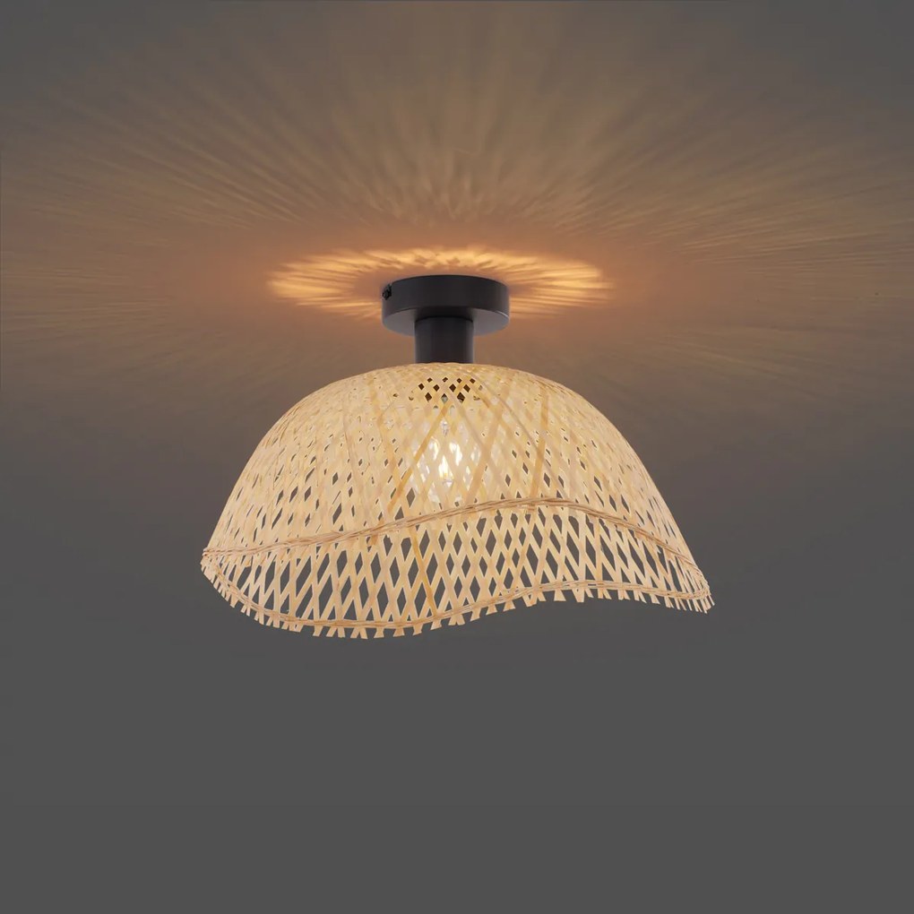 Art Deco plafondlamp zwart met naturel bamboe 40cm - Alka