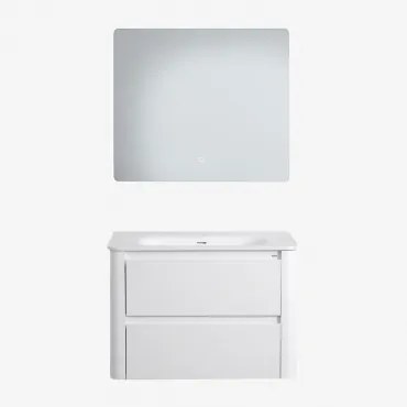 Egerton Zwevend Houten Badkamermeubelset Met Geïntegreerde Wastafel Wit & Rechthoekige Led En Anticondens 80x70 Cm Riben & Zonder Kraan - Sklum