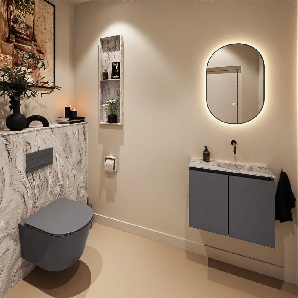 Mondiaz Ture DLux toiletmeubel 60cm dark grey met wastafel glace rechts zonder kraangat