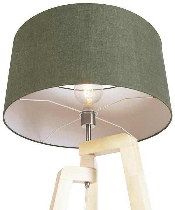 Vloerlamp tripod hout met kap 50 cm groen - Puros Landelijk / Rustiek E27 cilinder / rond rond Binnenverlichting Lamp