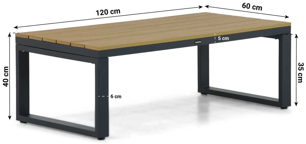 Stoel en Bank Loungeset 5 personen Aluminium/Polywood (teakfinish) Grijs  Lifestyle Garden Furniture Bilbao