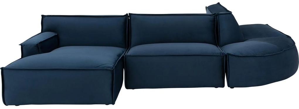 Goossens Bank Jim blauw, stof, urban industrieel met chaise longue links