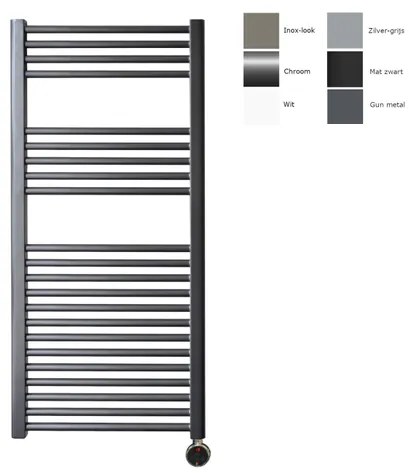 Sanicare electrische design radiator 111,8 x 45 cm. Gun metal met thermostaat chroom (rechtsonder) HRAEC451118/M