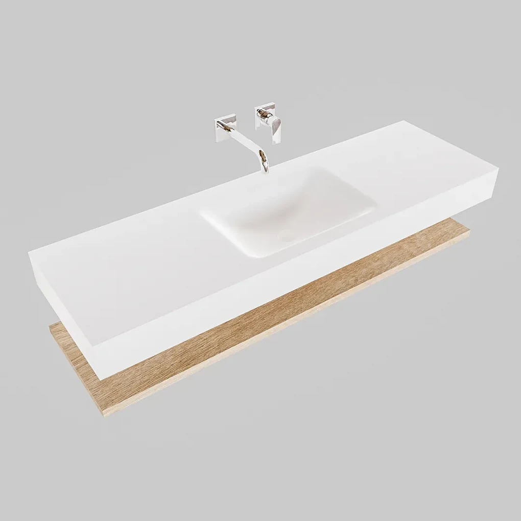 Zaro ALAN vrijhangende wastafel 150cm met wasbak Enkel midden en planchet in kleur washed oak 0 lade(s)