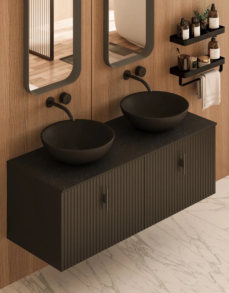 Muebles Costa badmeubel ribbelfront 120cm zwart mat met zwart toppaneel zonder waskom