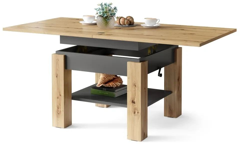 CLEO artisan eiken/antraciet, uitschuifbare salontafel