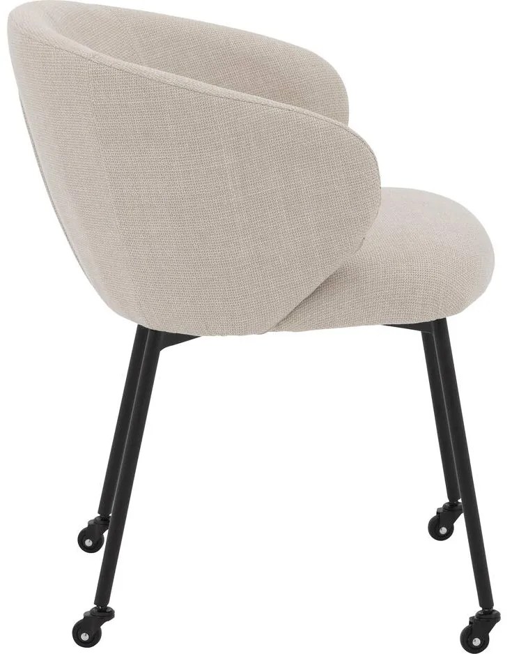 Goossens Stoel Noomi beige stof met armleuning en met wielen,