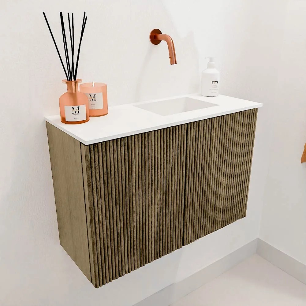 Mondiaz Joya 60cm toiletmeubel dusk met wastafel faye rechts zonder kraangat talc