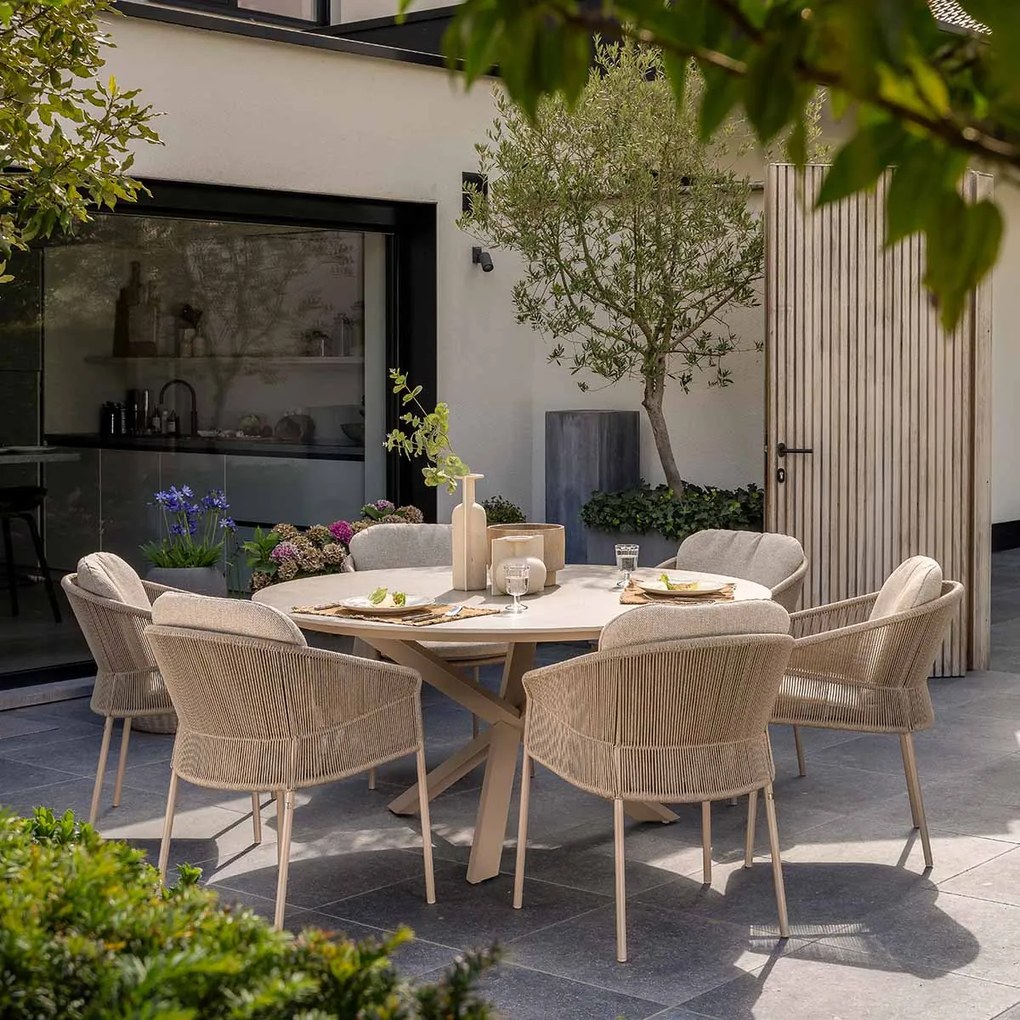 4 Seasons Prado tuintafel Ø160x75 cm- ceramic sabbia - latte