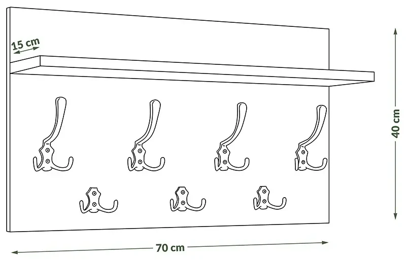 FINLO Mat Wit / Grepen Mat Zwart - MODERNE MUURHANGER MET PLANK VOOR IN DE GANG 70 cm