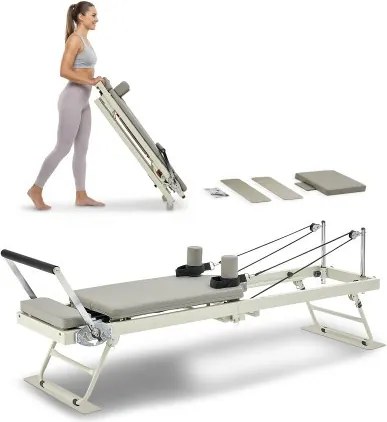VEVOR Opvouwbare Pilates Reformer Home Gym Trainingsapparatuur, Pilatesbed met dubbele weerstand - veer en koord, voor gevorderden en beginners, tot 181,44 kg