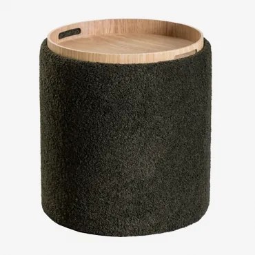 Berkeleni Ronde Gestoffeerde Bijzettafel Met Dienblad En Opbergruimte, Ø40 Cm Teddystof Saliegroen - Sklum
