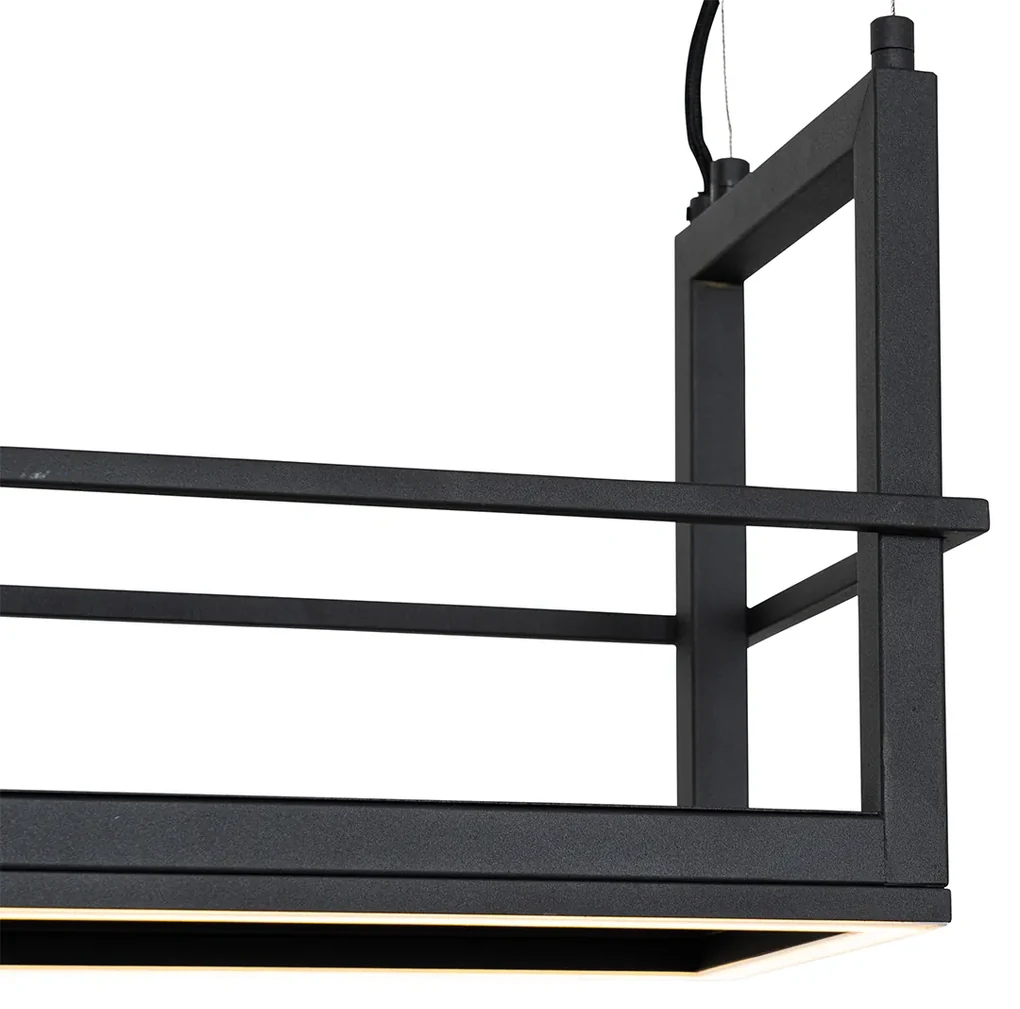 Eettafel / Eetkamer Hanglamp zwart met rek incl. LED 3-staps dimbaar - Cage Rack Industriele / Industrie / Industrial Binnenverlichting Lamp