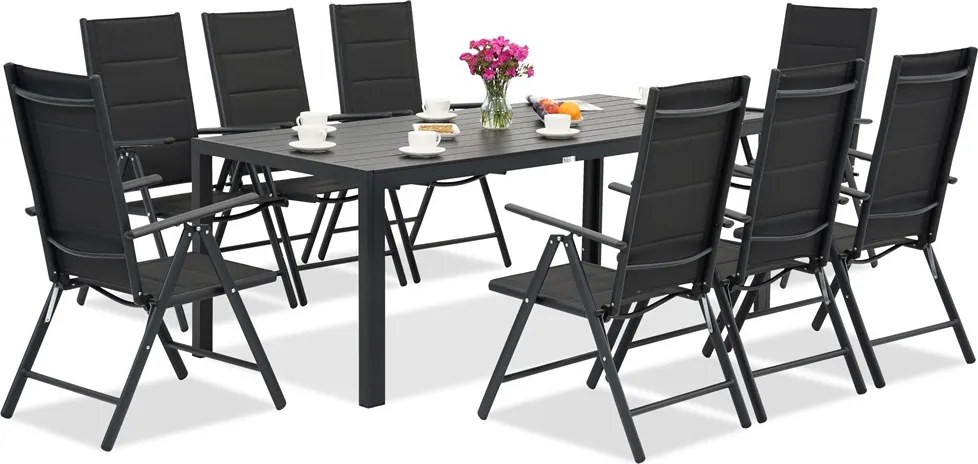 Aluminium tuinmeubelen polywood met grote tafel Verona voor 8 personen Garden Point zwart
