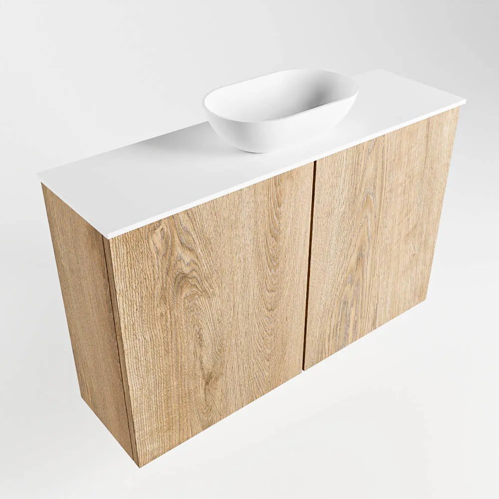 Mondiaz Fowy toiletmeubel 80cm washed oak met witte waskom midden zonder kraangat