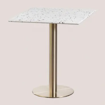 Malibu Vierkante Bartafel 60x60 Cm In Terrazzo Ivoorkleurig Terrazzo - Zwart & Champagne Goud - Sklum