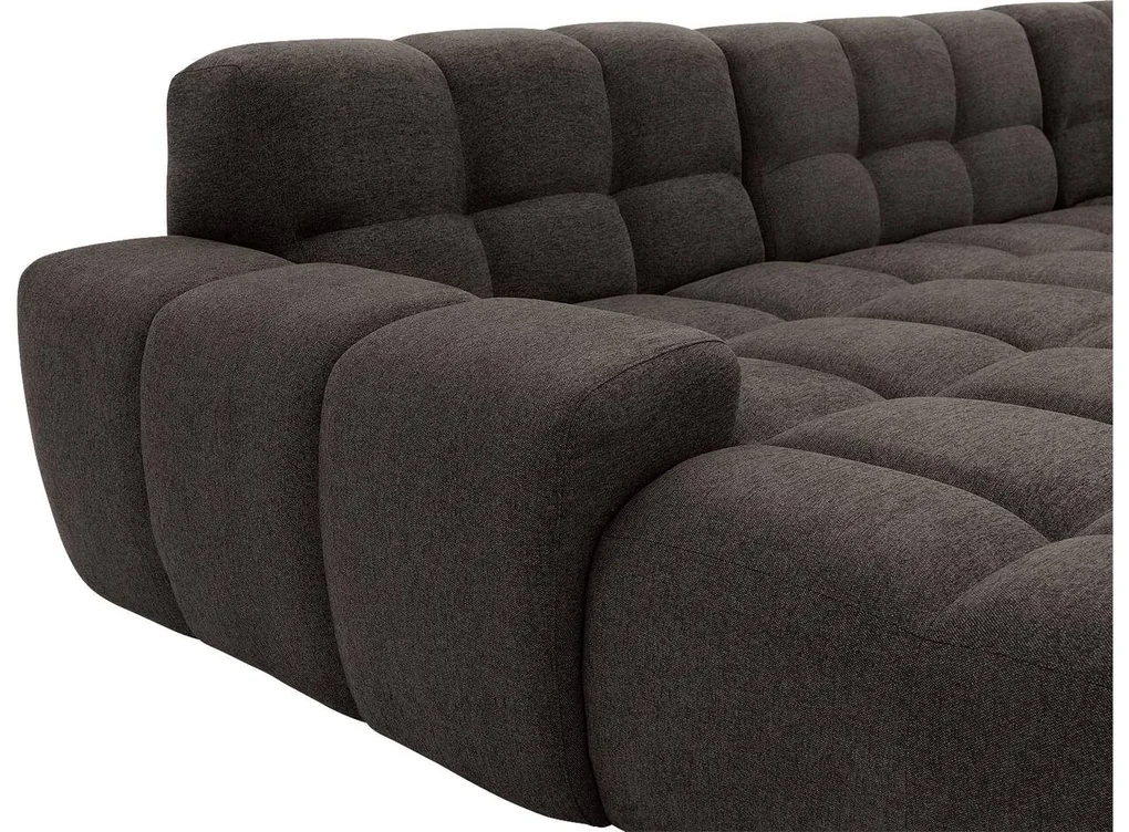 Goossens Excellent Bank Kubus - 40 X 40 Cm Stiksel donkerbruin, stof, 1,5-zits, modern design met chaise longue links