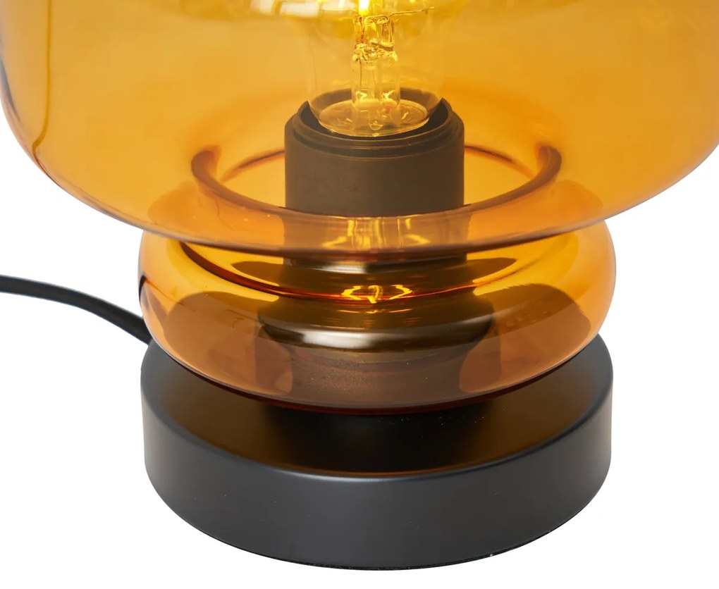 Retro tafellamp zwart met oranje glas - Denise Retro E27 rond Binnenverlichting Lamp