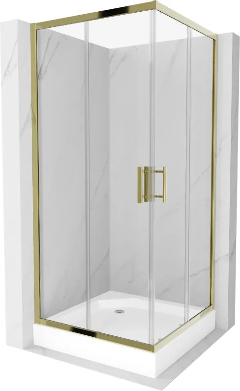 Mexen Rio douchecabine vierkant 90 x 90 cm, transparant, goud + Rio douchebak, wit - 860-090-090-50-00-4510