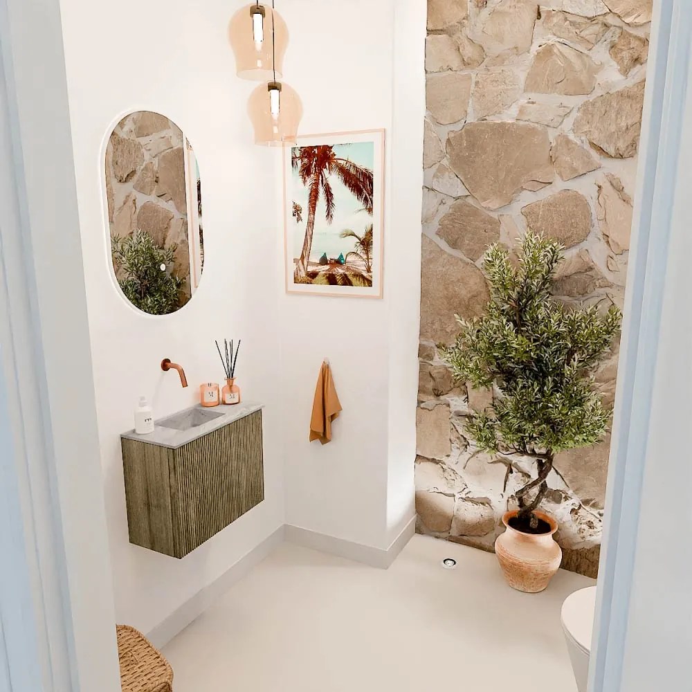 Mondiaz Joya DLux 50cm toiletmeubel dusk met wastafel faye links zonder kraangat glace